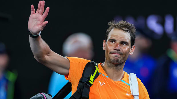 Rafael Nadal after his second round match against Mackenzie Mcdonald on day three of the 2023 Australian Open tennis tournament at Melbourne Park.